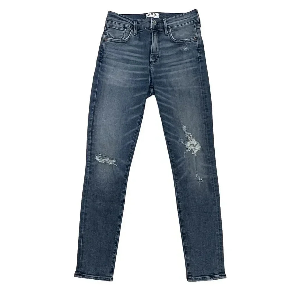 Agolde Sophie Cropped Jeans Skinny Distressed  Spell Blue Denim Women's Size 25